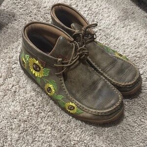 Twisted X Brown Moccasins with Sunflower Embroidery